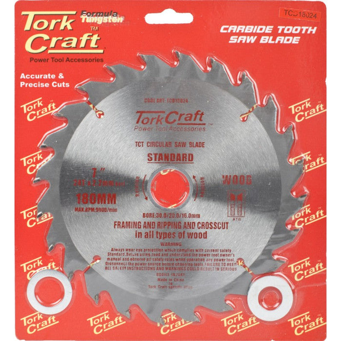 Tork Craft | Saw Blade TCT 180X24T 30/20/16mm General Purpose Rip