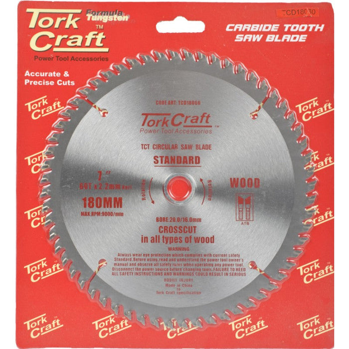 Tork Craft | Saw Blade TCT 180X60T 20/16mm General Purpose Combination