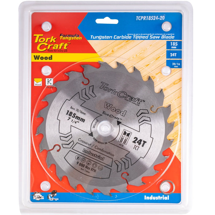 Tork Craft | Saw Blade TCT 185X24T 20/16mm ATB Positive Professional Industrial