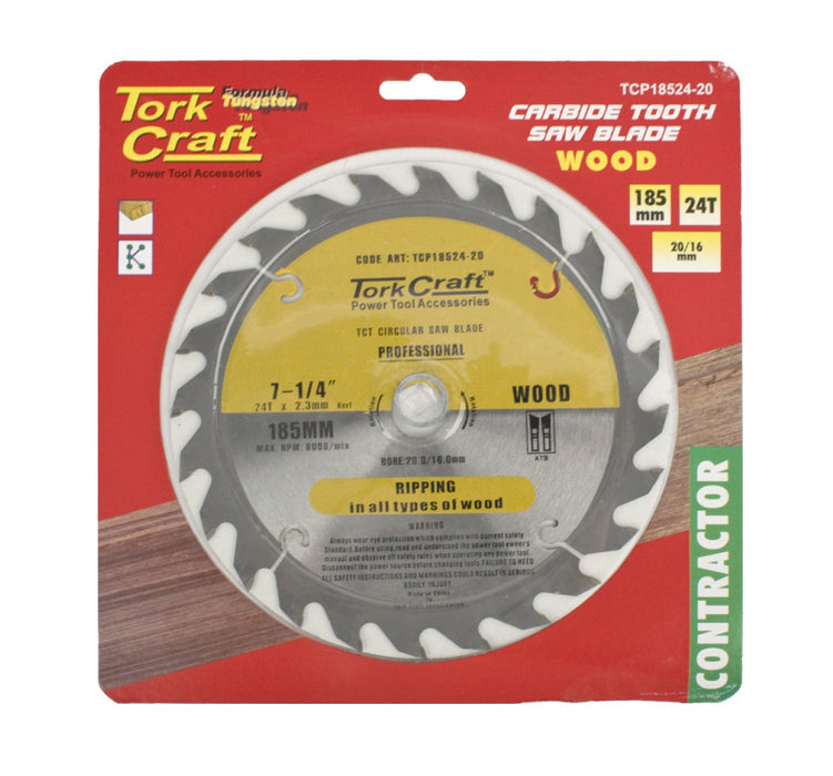 Tork Craft | Saw Blade TCT 185x24T 20/16mm Contractor Wood - BPM Toolcraft