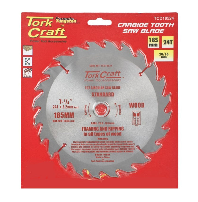 Tork Craft | Saw Blade TCT 185X24T 20/16mm General Purpose Rip