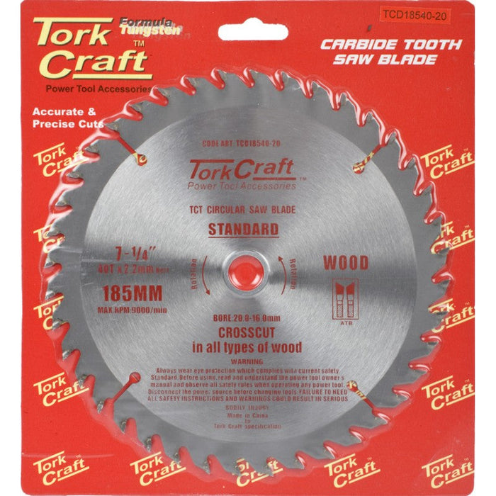 Tork Craft | Saw Blade TCT 185X40T 20/16mm General Purpose Combination