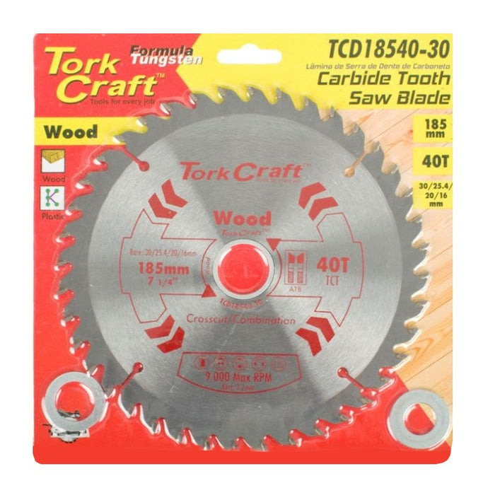 Tork Craft | Saw Blade TCT 185X40T 30/20/16mm General Purpose Combination