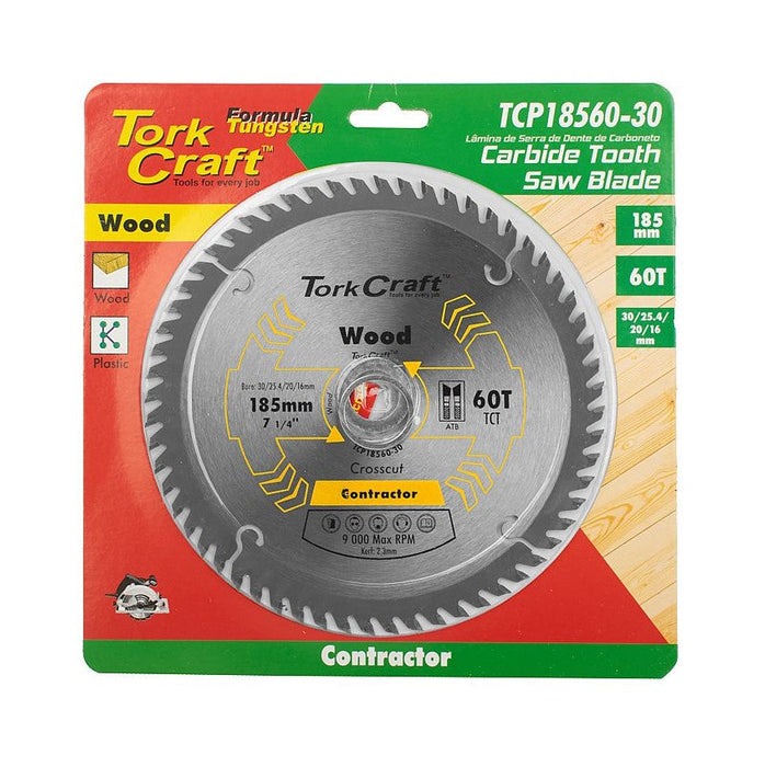 Tork Craft | Saw Blade TCT 185X60T 30/25,4/20/16mm General Purpose Cross Cut