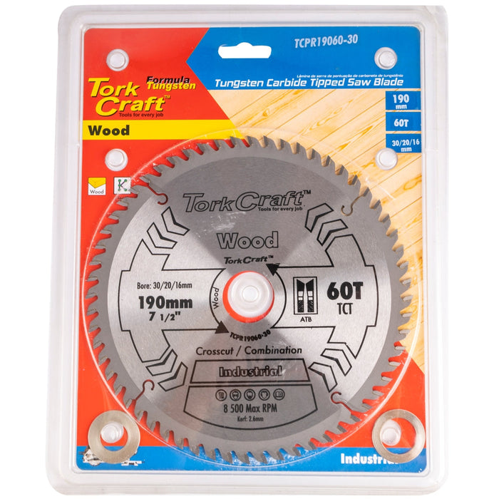 Tork Craft | Saw Blade TCT 190X60T 30/20/16mm ATB Positive Professional Industrial