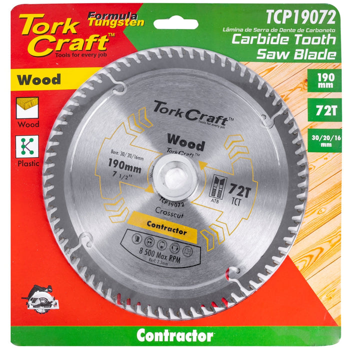 Tork Craft | Saw Blade TCT 190X72T 30/20/16 Contractor