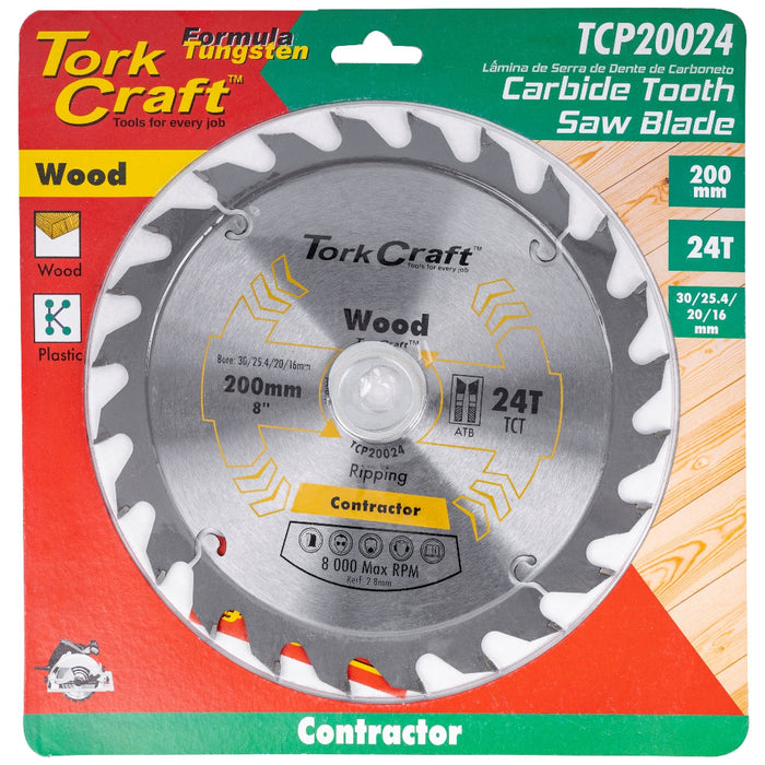 Tork Craft | Saw Blade TCT 200X24T 30/1/20/16mm Contractor