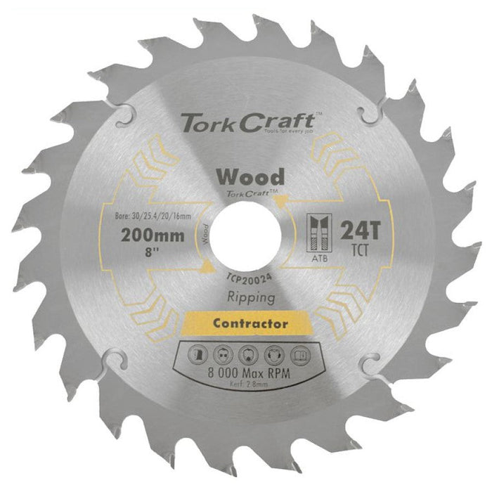 Tork Craft | Saw Blade TCT 200X24T 30/1/20/16mm Contractor