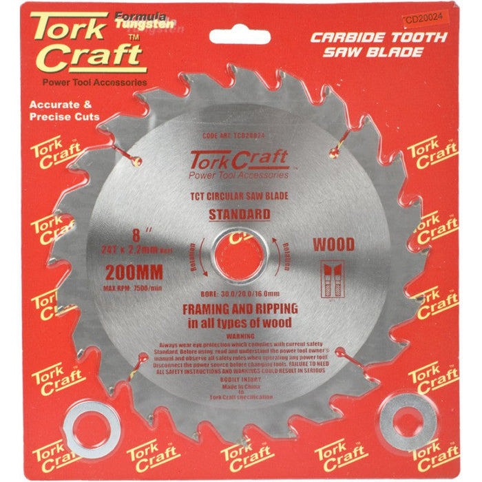 Tork Craft | Saw Blade TCT 200X24T 30/20/16mm General Purpose Rip