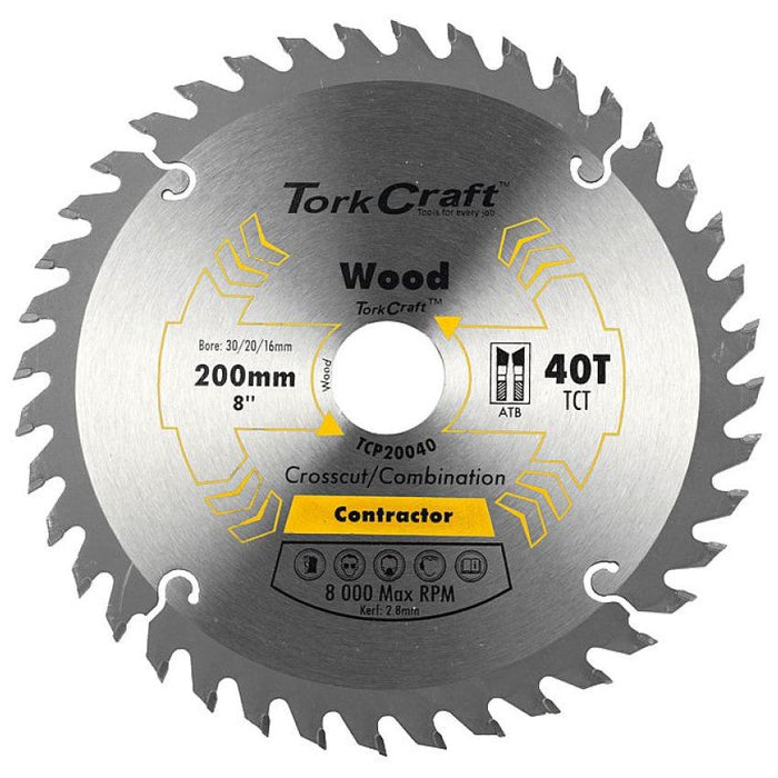 Tork Craft | Saw Blade TCT 200X40T 30/1/20/16mm Contractor