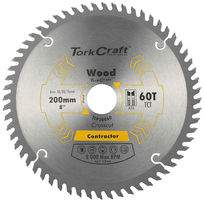 Tork Craft | Saw Blade TCT 200X60T 30/20/16mm Contractor