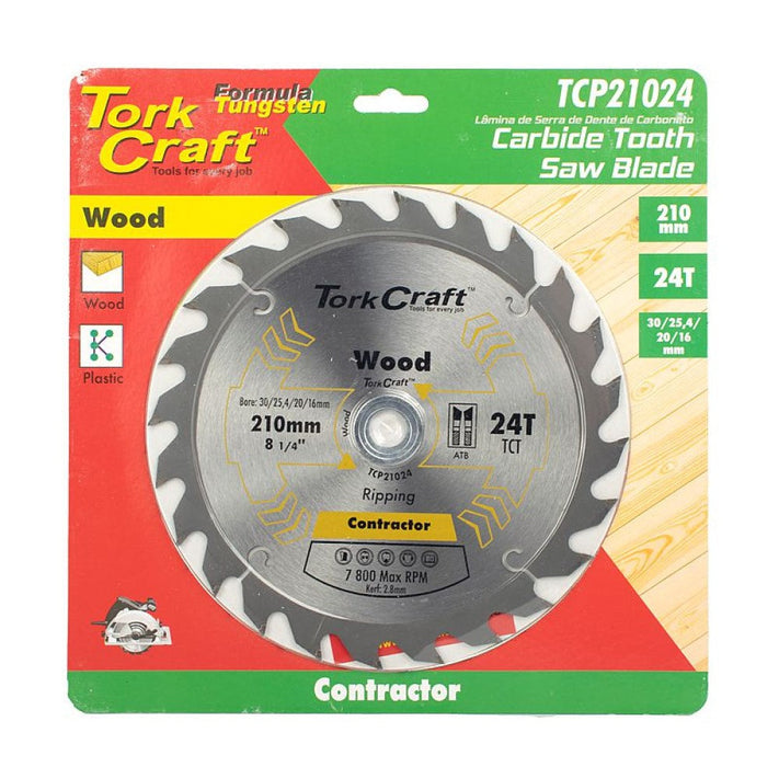 Tork Craft | Saw Blade TCT 210x24T 30/25,4/20/16mm Wood Contractor - BPM Toolcraft