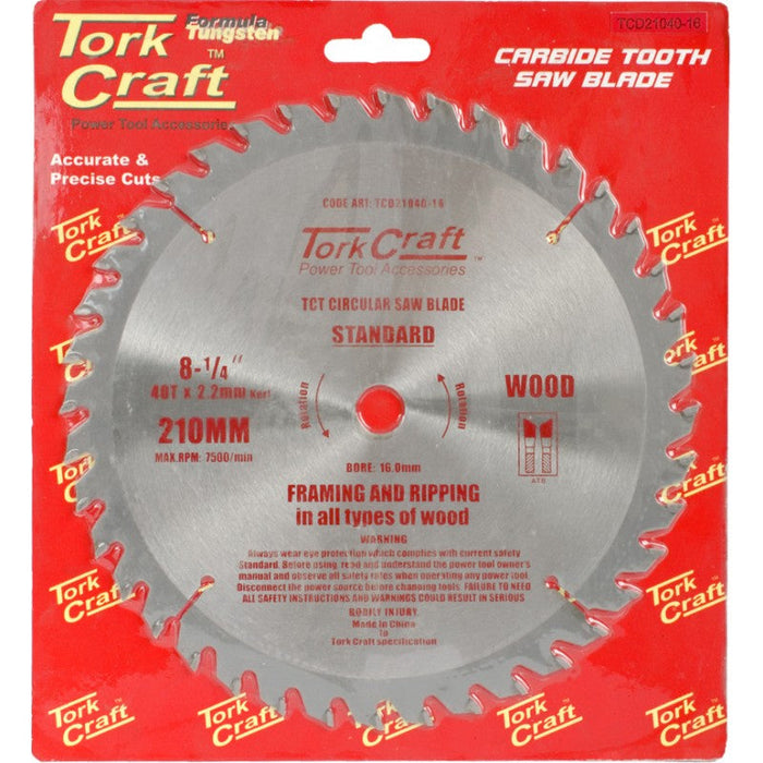 Tork Craft | Saw Blade TCT 210X40T 16mm General Purpose Combination