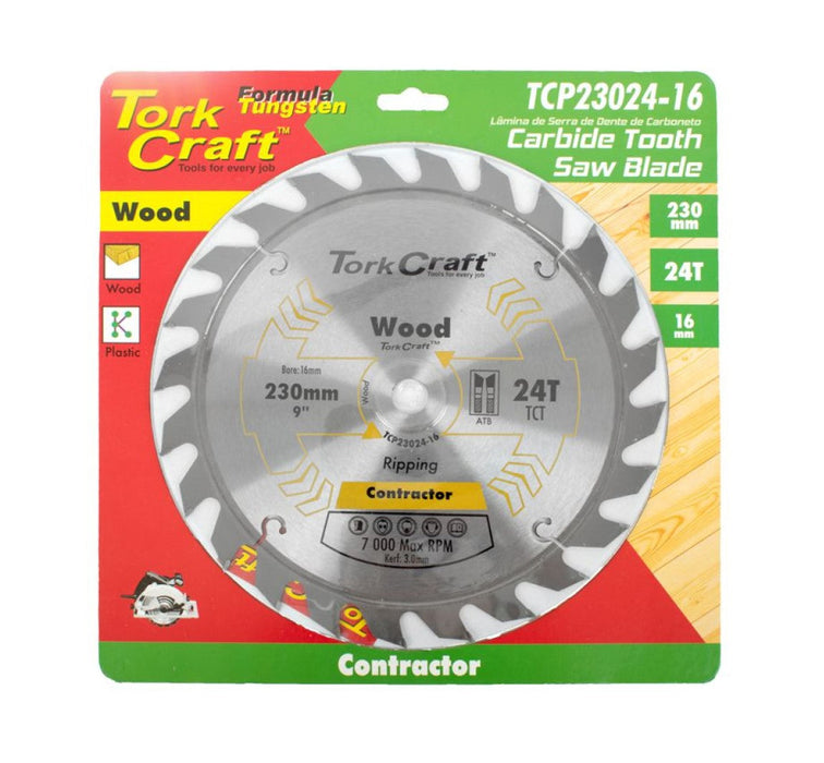 Tork Craft | Saw Blade TCT 230x24T 30/25,4/20/16mm Wood Contractor - BPM Toolcraft