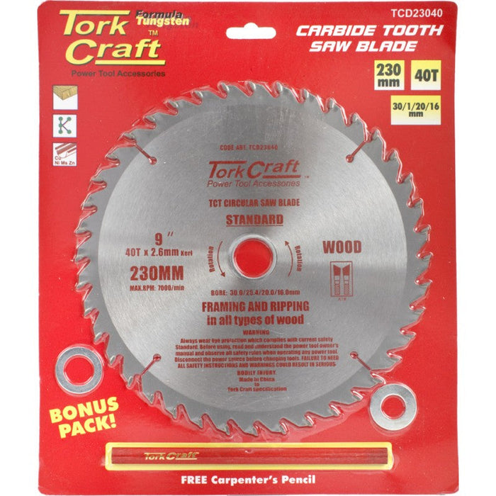 Tork Craft | Saw Blade TCT 230X40T 30/25,4/20/16mm General Purpose Combination