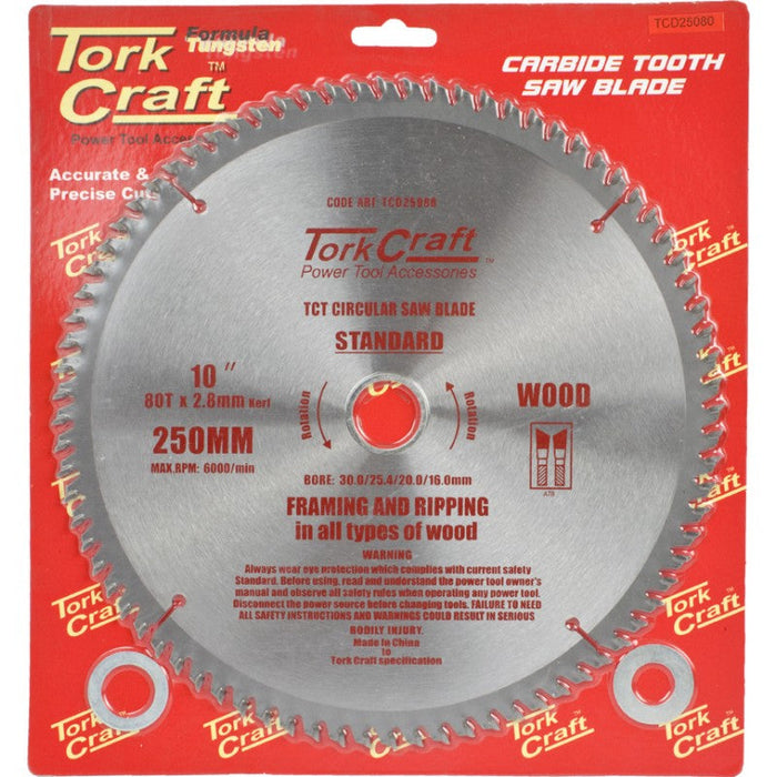 Tork Craft | Saw Blade TCT 250X80T 30/25,4/20mm General Purpose Cross Cut Smooth