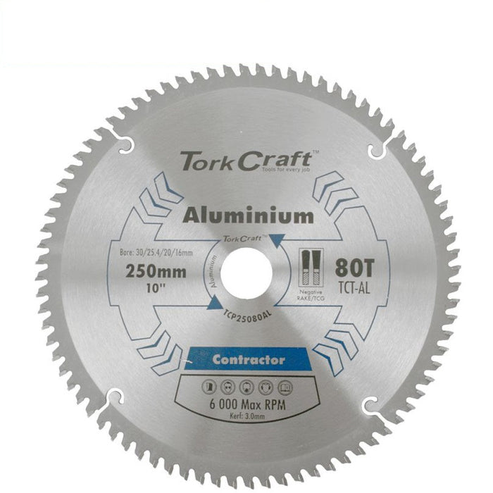 Tork Craft | Saw Blade TCT 250X80T TCG Neg 30mm Contractor Aluminium