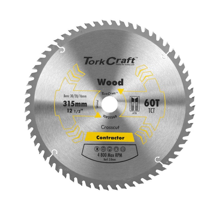 Tork Craft | Saw Blade TCT 315X60T 30/25,4/20/16mm Contractor Wood