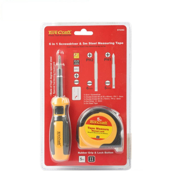 Tork Craft | Screwdriver 6 in 1 & 5m Measuring Tape